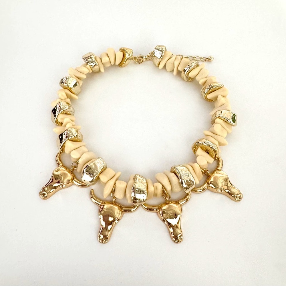 Western Boho Gold Plated Bull Head Pendant Necklace
